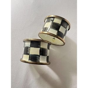 Mackenzie Childs Courtly Check Enamel NAPKIN RING White Black Set Of 2